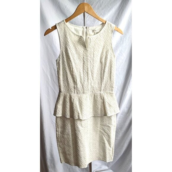 NWOT MAX STUDIO  White Cotton Lace Peplum Dress Mini Sleeveless Pencil Size 2 - Picture 1 of 6